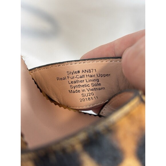 J Crew Animal Print Wedges Brown Black Tan Fur Size 8 Leopard Ankle Strap Buckle - Picture 9 of 10